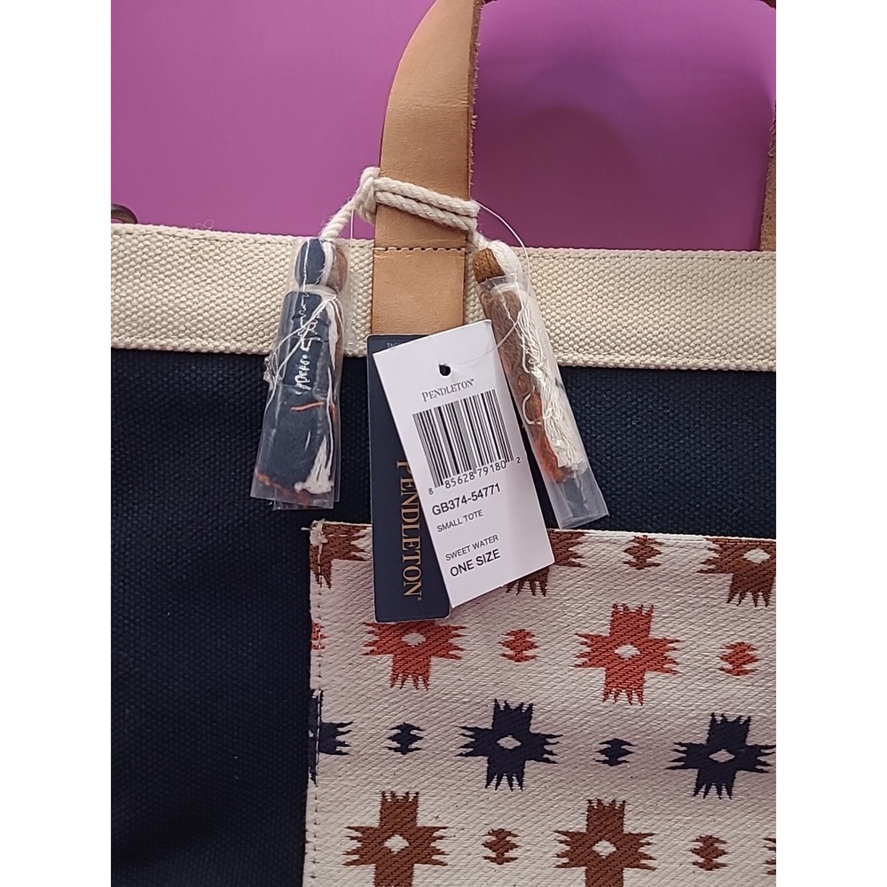 Pendleton Sweet Water Cotton Tote Southwestern Bag Leather Handle NWT $160 MSRP - Picture 4 of 10